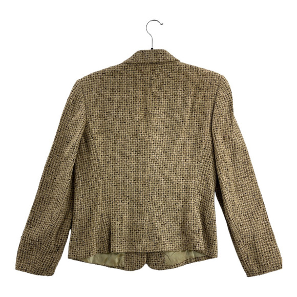 Ann Taylor Womens Suit Jacket Blazer Beige Wool Blend Herringbone Long Sleeve 10 - Picture 2 of 6